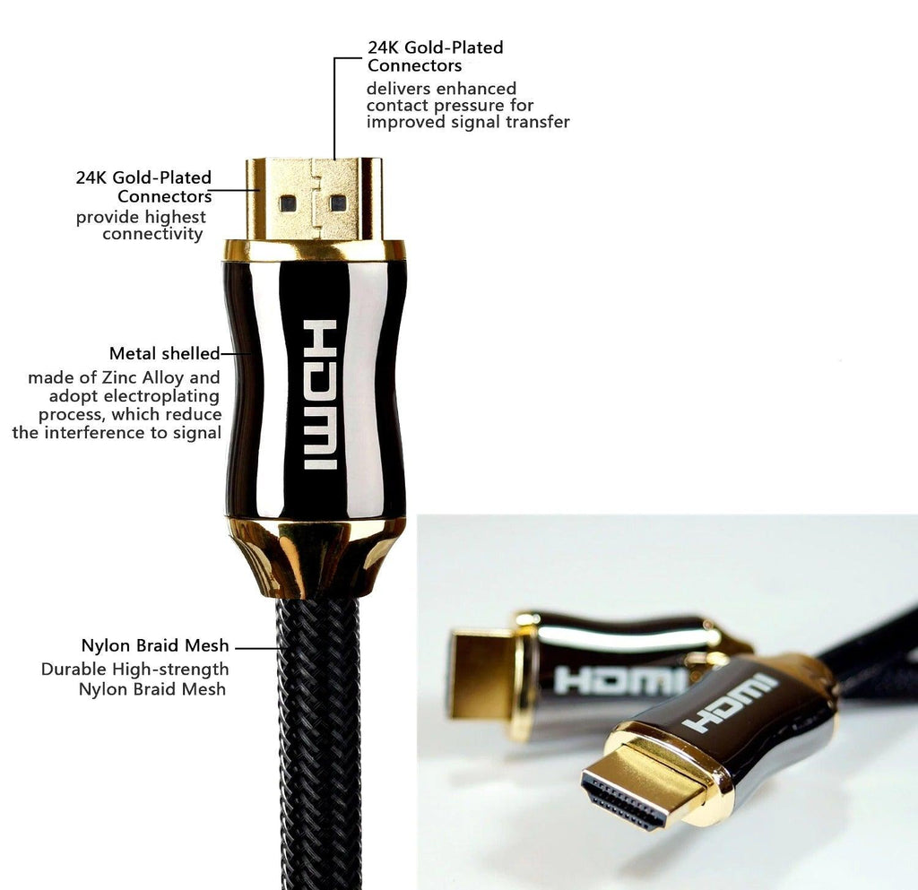 4K DisplayPort to HDMI Cable | Gold-Plated, Nylon Braided | 1M–5M