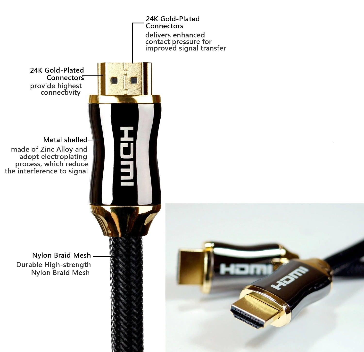 4K DisplayPort to HDMI Cable | Gold-Plated, Nylon Braided | 1M–5M