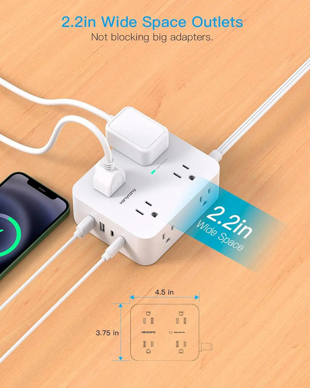 8-Outlet Surge Protector with 4 USB Ports & Flat Plug